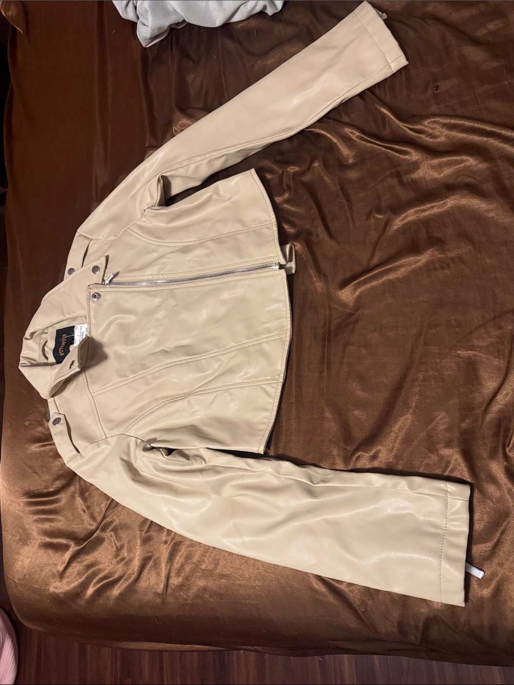 Rainbow Beige Faux Leather Moto Jacket